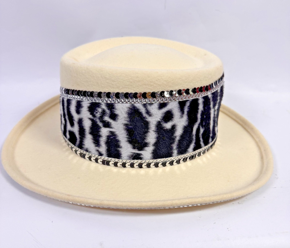Vintage Juan Ell Women's Black & White Leopard Print Band Cowboy Hat